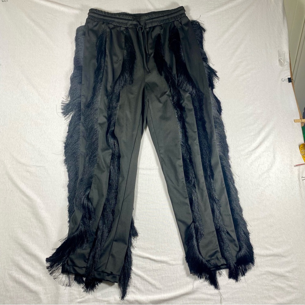 Black Fringe Pants Elastic Drawstring Waist XXL Dance Western Rave Cowgirl